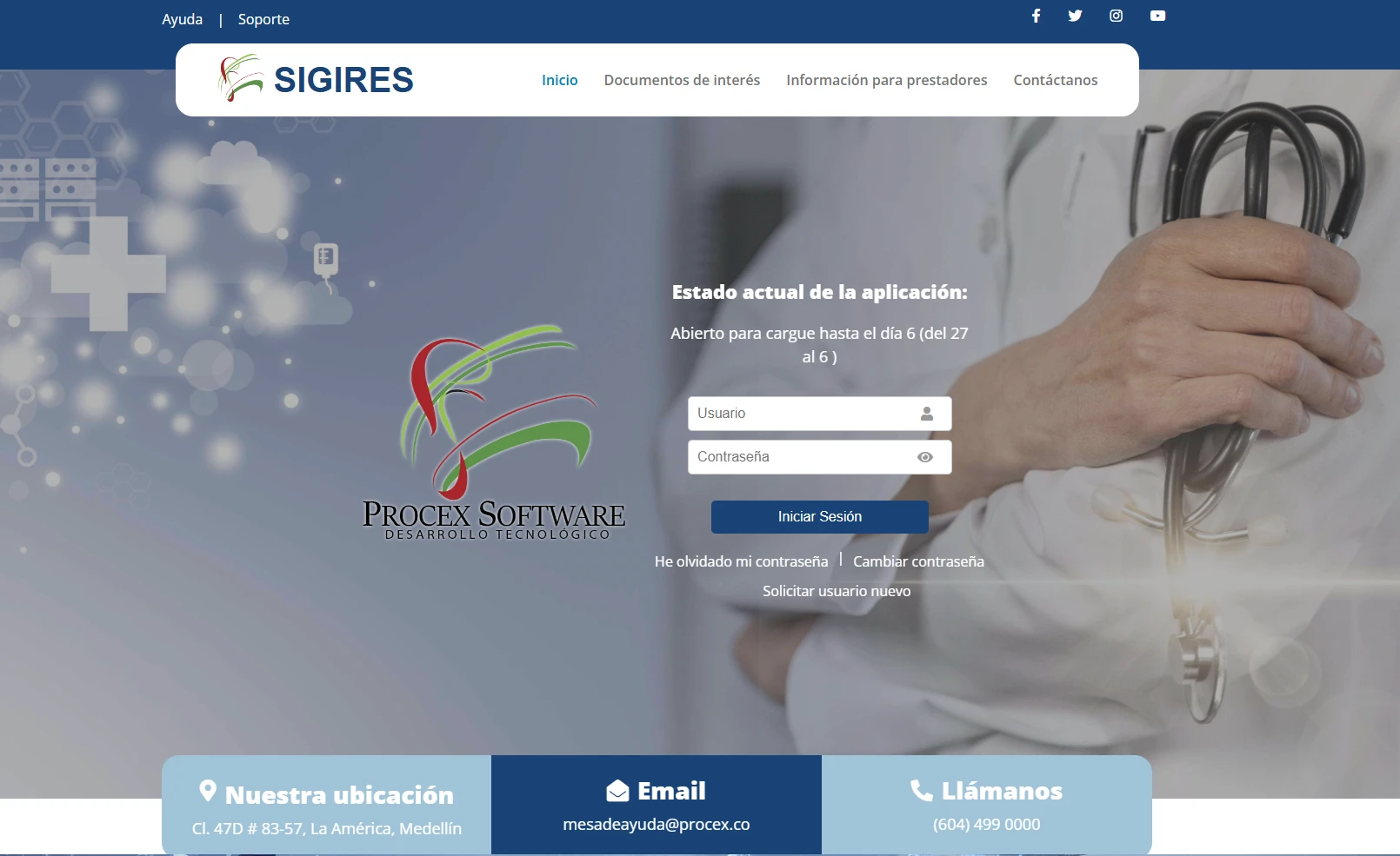 Vista ilustrativa de la pantalla de acceso de SIGIRES